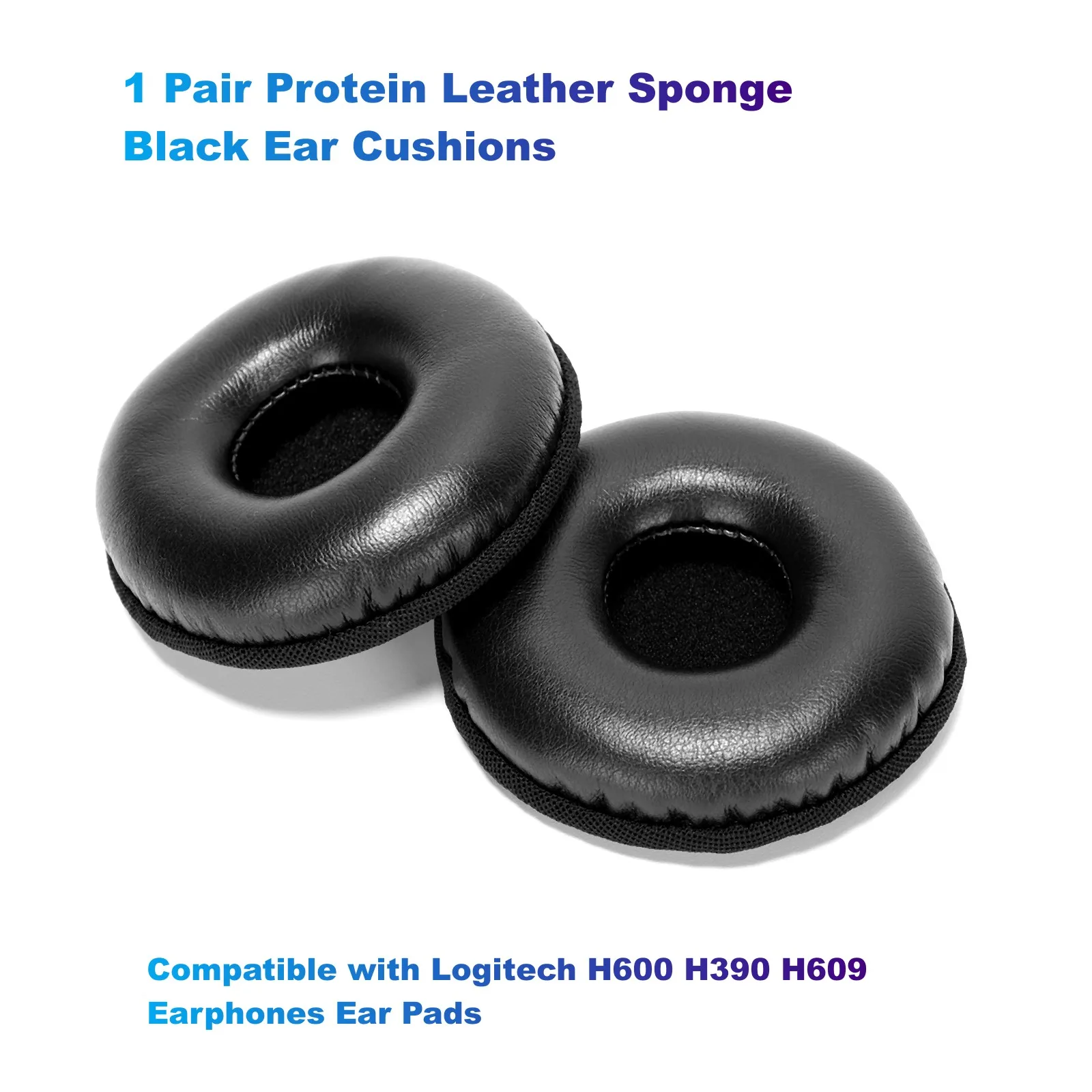 

1 Pair Protein Leather Sponge Black Ear Cushions Replacement Compatible with Logitech H600 H390 H609 Earphones Ear Pads