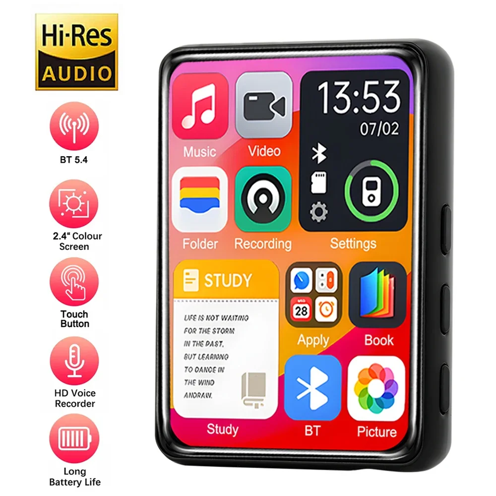 2.4 بوصة تعمل باللمس مشغل MP3 بلوتوث المدمج في المتكلم المحمولة HiFi مشغل موسيقى MP3 وكمان تشغيل الفيديو مسجل صوتي