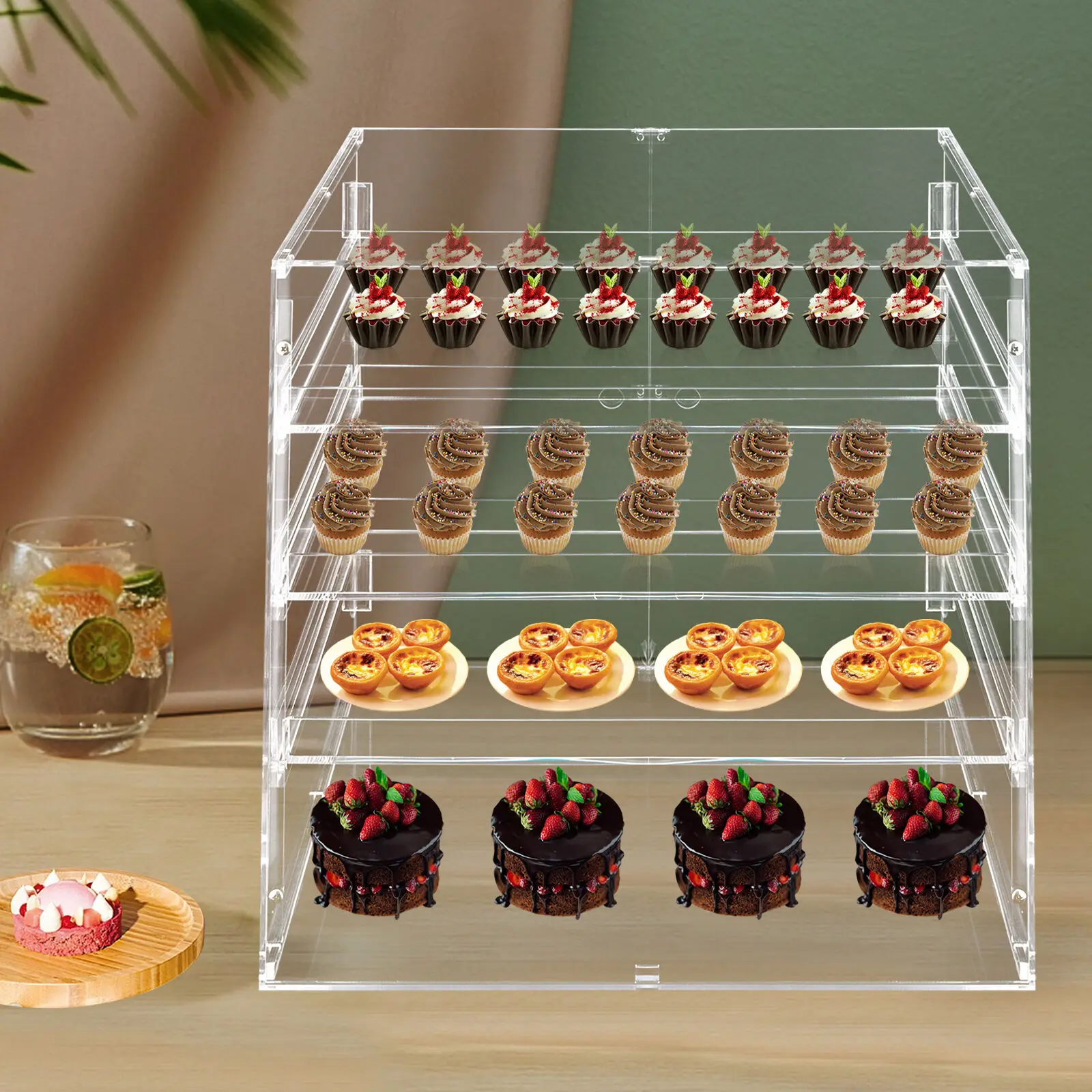 Commercial Countertop Bakery Display Case 4-Tier Clear Acrylic Pastry Display Cabinet Modern Bread Storage Display Case 3 Tray