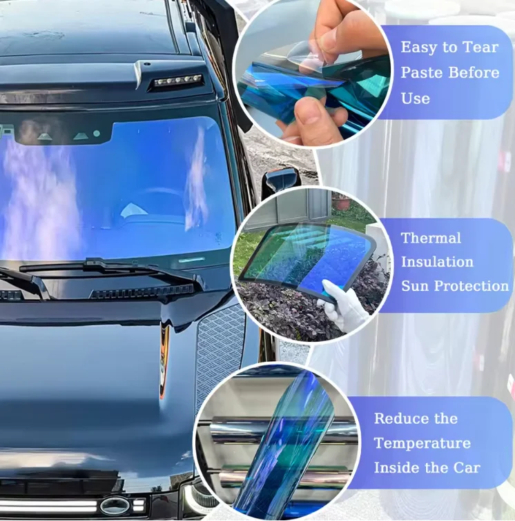 Car Chameleon Purple Tint Film Color Shift Window Film PET Liner UV Rejection Anti-Yellowing Clean Removable No Residue