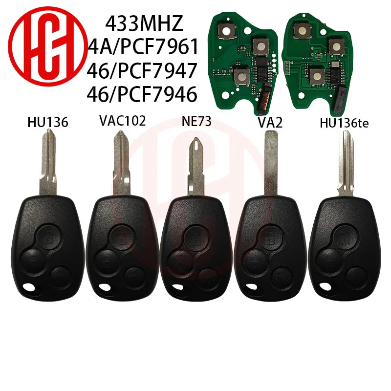 

Remote Car Key For Renault Clio Kangoo Master Modus Logan Twingo Fob ID46 PCF7946 / PCF7947 / 4A Chip 433MHz 3 Buttons