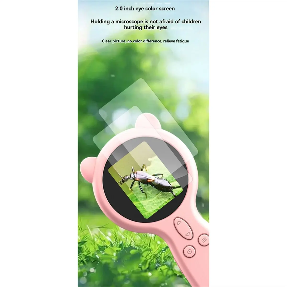 A72U Hand Held Microscope HD Magnification Magnifier Two Lens Multi-Functional Magnifying Glass Support Photo Video Pink
