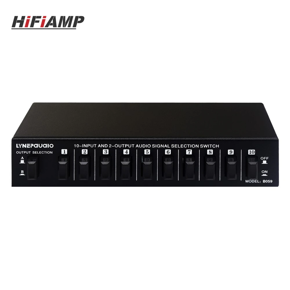 

HiFiAMP B059 Audio Switcher RCA Audio Selector 10 IN 2 OUT or 2 IN 10 OUT Lossless Bidirectional Switching