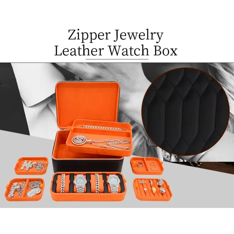 

High-end quality Pu leather travel portable jewelry storage box multi-functional large zipper luxury jewelry storage box