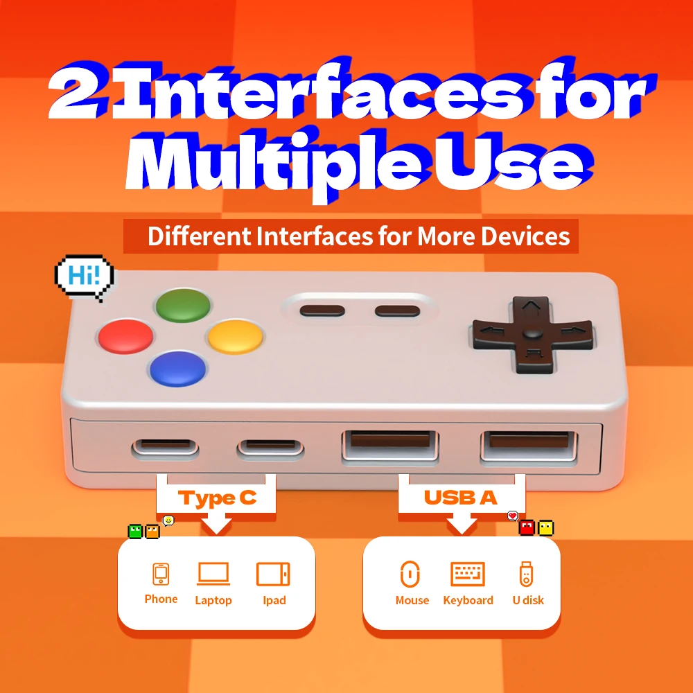 Cartoon USB C-Verlängerungsadapter 1 Stück mit 2 x USB und 2 x Typ C für Tastatur, USB-Flash-Laufwerk, Lapeyboard, U-Disk-Konverter-Anschluss