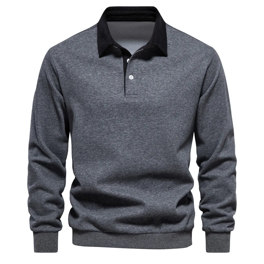 2024 New Autumn Fashion Design Polo Neck Sweatshirts for Men Casual and Social Wear Quality Cotton Mens Long Sweatshirts