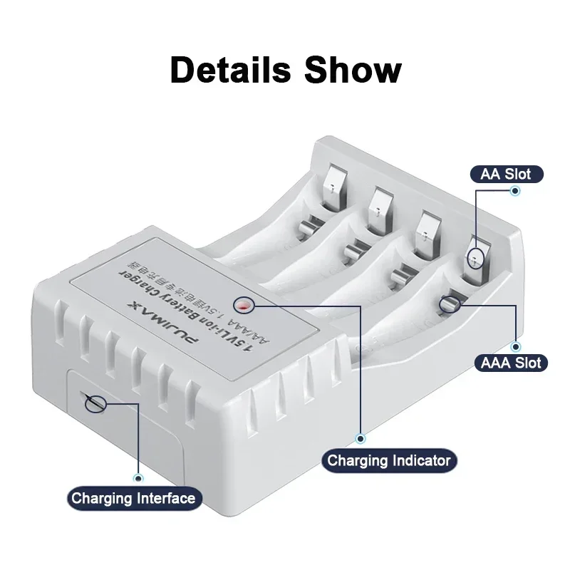 ที่ชาร์จแบตเตอรี่ลิเธียมสำหรับ AA 1.5V แบตเตอรี่ลิเธียมแบบชาร์จไฟได้4ช่องพร้อมสาย