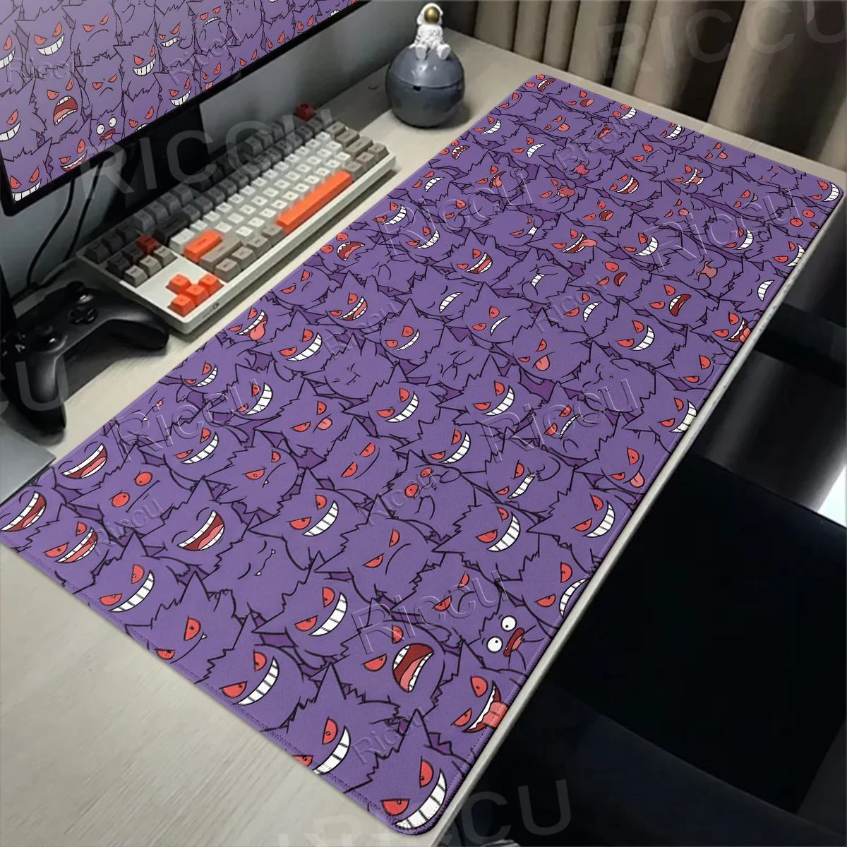 Erweiterte Pokemon Japan Anime Lila Mauspads Gengar Cool Gamer Schreibtischunterlage Tastaturmatte mit Randversiegelung Computer-Mauspad Geschenke