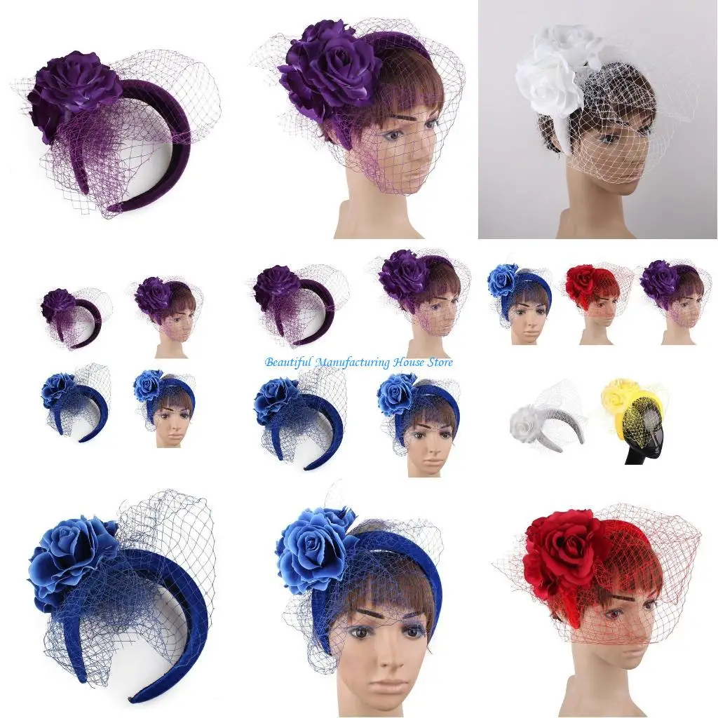 

E56A Элегантная повязка на голову обруч для волос для женщин Коктейльное чаепитие Головные уборы Изысканный французский чародей