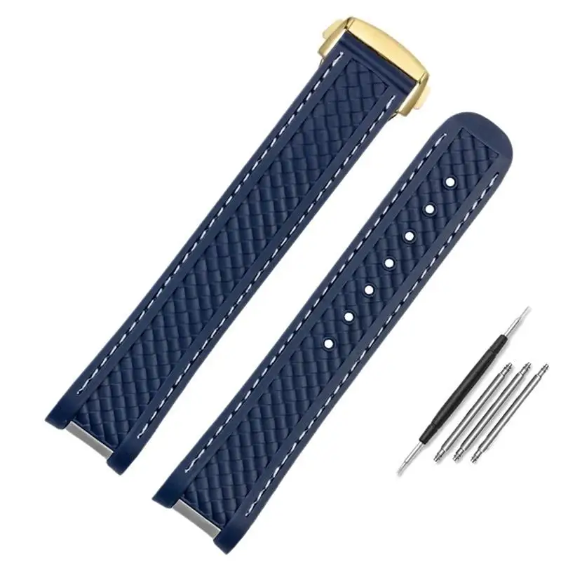 

20mm 21mm Rubber Silicone Watch Strap For Omega Seamaster 300 AT150 Aqua Terra Ultra Light 8900 Steel Buckle Blue Watchband