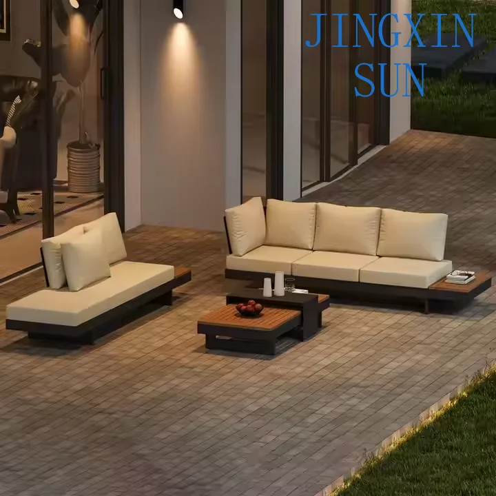 More Design High Quality Simple Waterproof Leisure Patio Furniture Sectional Wood Garden Outdoor Sofa
