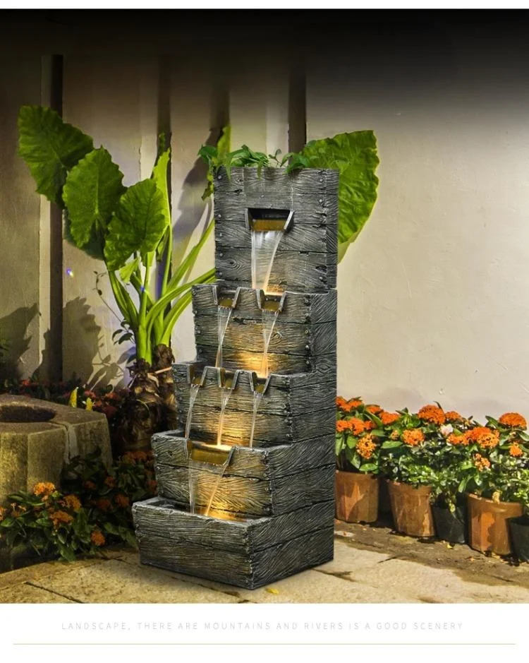Pastoral Style Decorative Rockery Water Fountain Feng Shui Wheel Stone Grinding Fish Pond Sculpture Resin Garden Ornament - view 2
