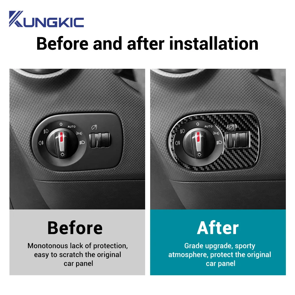 Real Soft Carbon Fiber Sticker For Seat Leon 2005 2006 2007 2008 2009 2010 2011 2012 LHD RHD Car Headlight Switch Frame Trim view 4