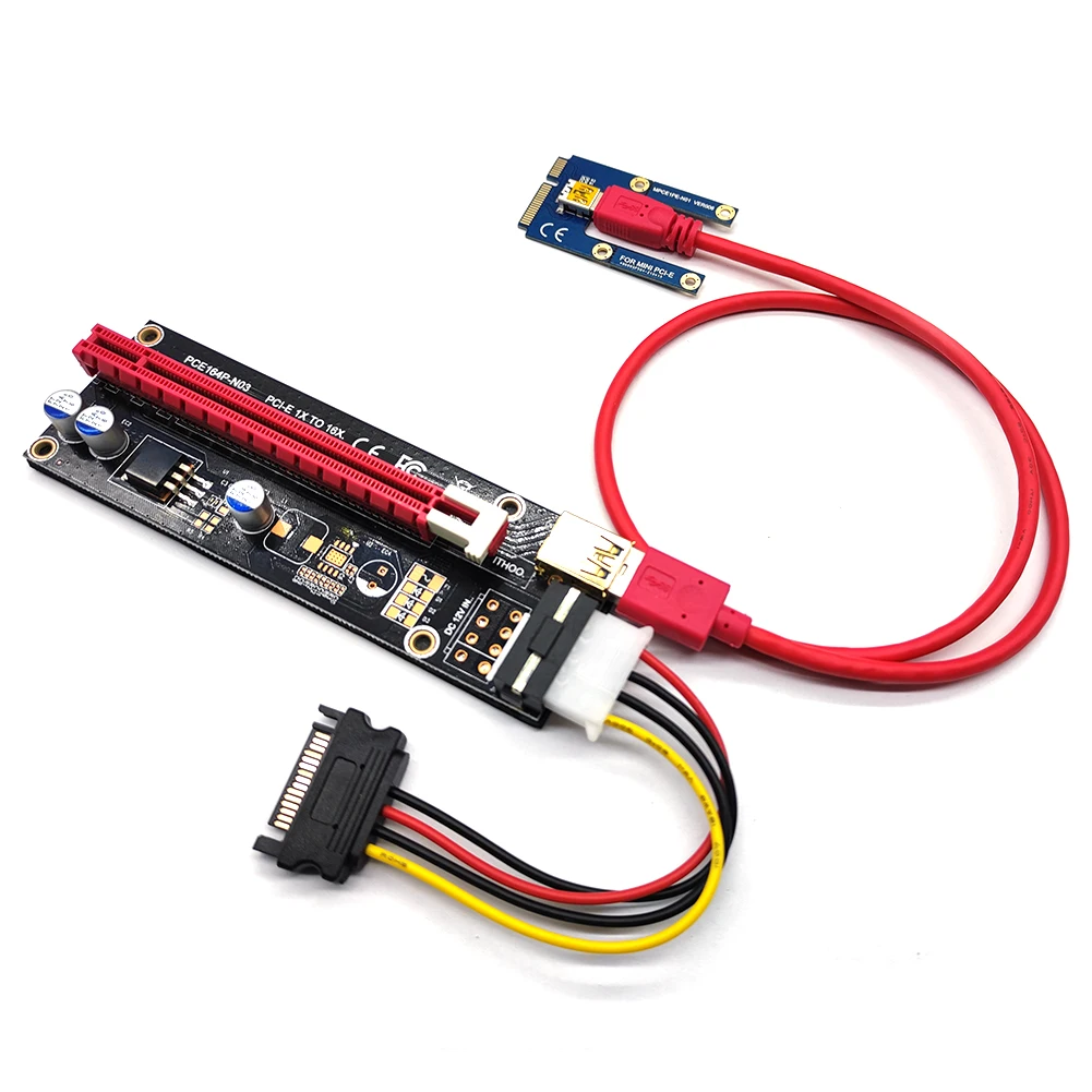 Carte Riser de transfert USB3.0 Mini PCI-E Riser SATA à 4/6 broches 16X, adaptateur d'extension PCIE, câble d'alimentation pour PC
