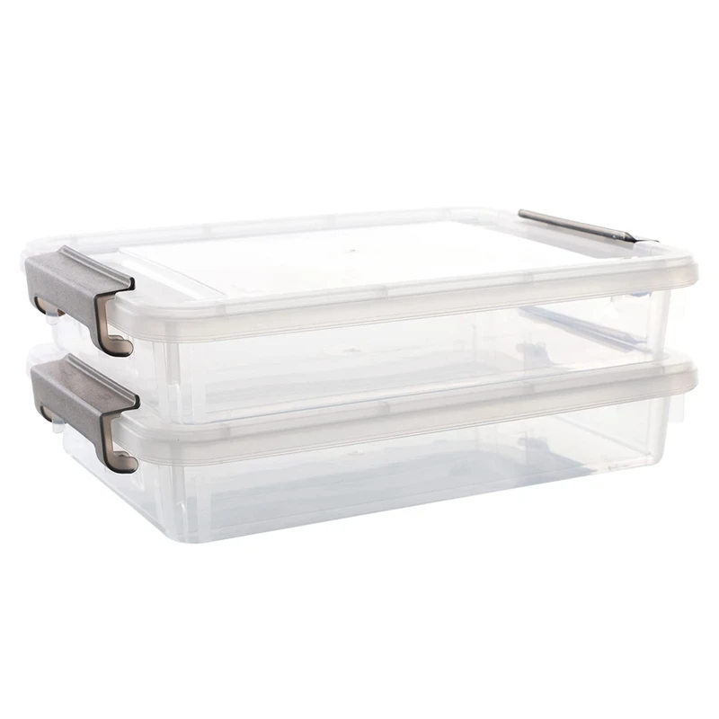 2 PCS Plastic Storage Bins With Latching Lids Portable Project Case Clear File Box Stackable Storage