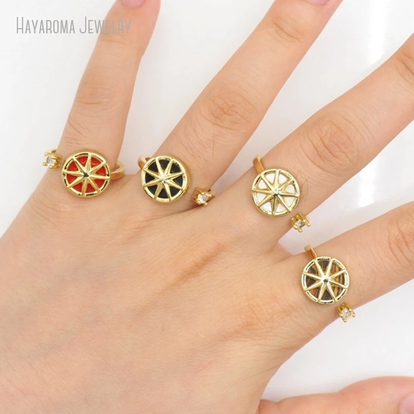 

10Pcs Copper Glass Metal Semi-precious Stone Agates Onyx White Shell Cubic Zirconia Gold Color Wholesale Ring RM50941