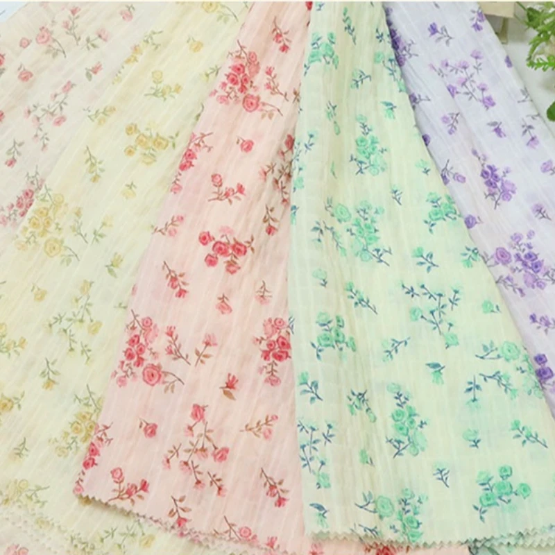 Rose Chiffon Wrinkled Fabric Floral Multi-color Printed Fabrics Tulle Handmade DIY Dress,Clothing Sewing Material By The Meter