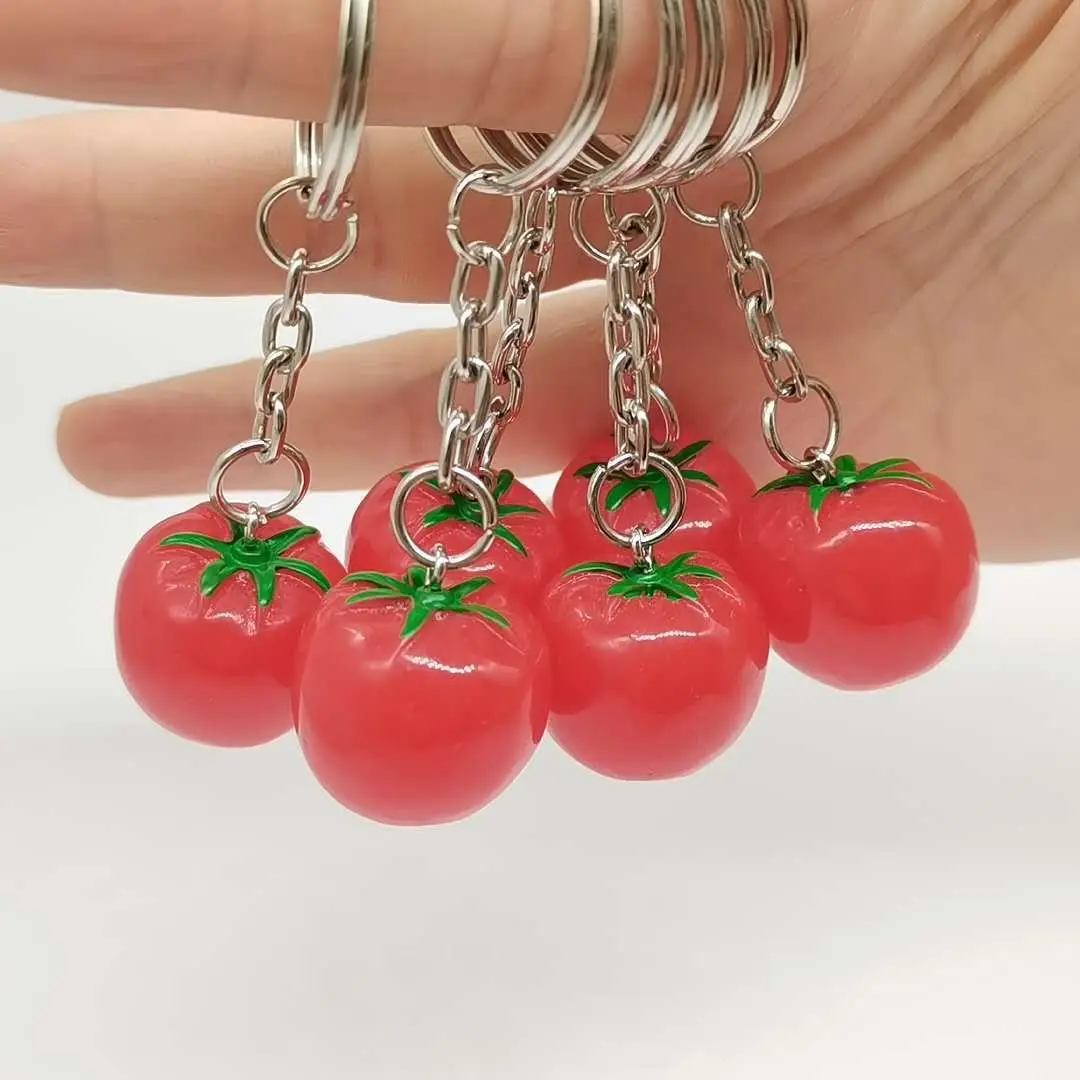 Creative Simulated Red Tomato Strawberry Kaychain Pendant Cute 3D Fruit Vegetable Car Bag Ring Decoration