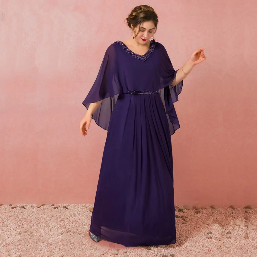 Vestido de noite formal personalizado para noiva e mãe, Vestido de banquete de chiffon frisado, tamanho positivo, vestido roxo do convidado