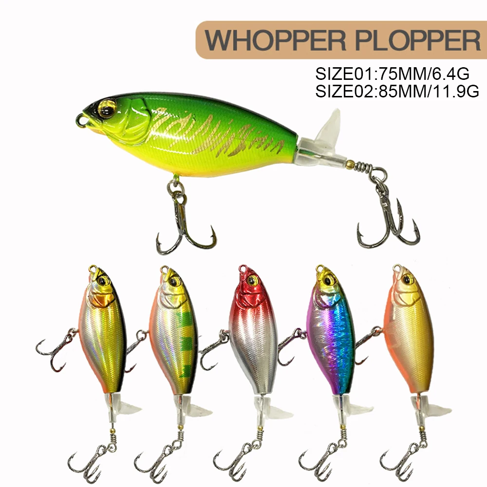 7.5/8.5cm 6.4/11.9g Fishing Lures Floating Spin Bait Wobbler Long Casting Whopper Plopper Tail Spinner Artificial Bait LXJ102