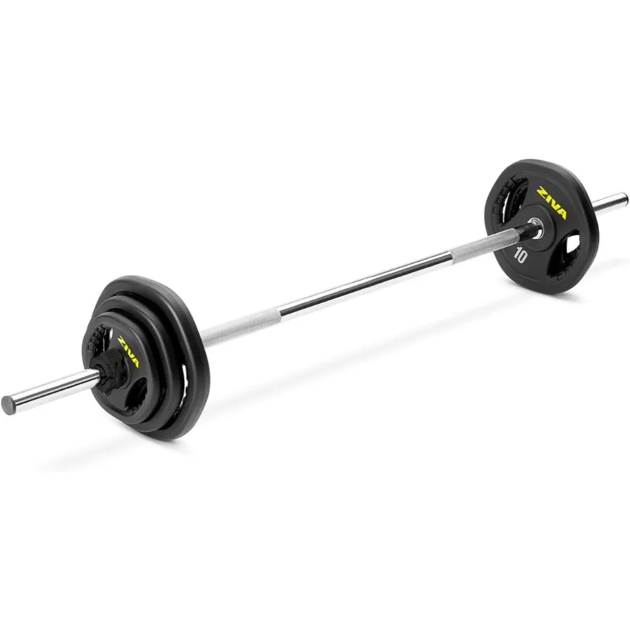 

Регулируемый набор штанг для домашнего спортзала с резиновыми уретановыми пластинами с хромированной отделкой, штангой 5 футов, диаметром 1,18 и воротниками, 2 полных варианта комплекта