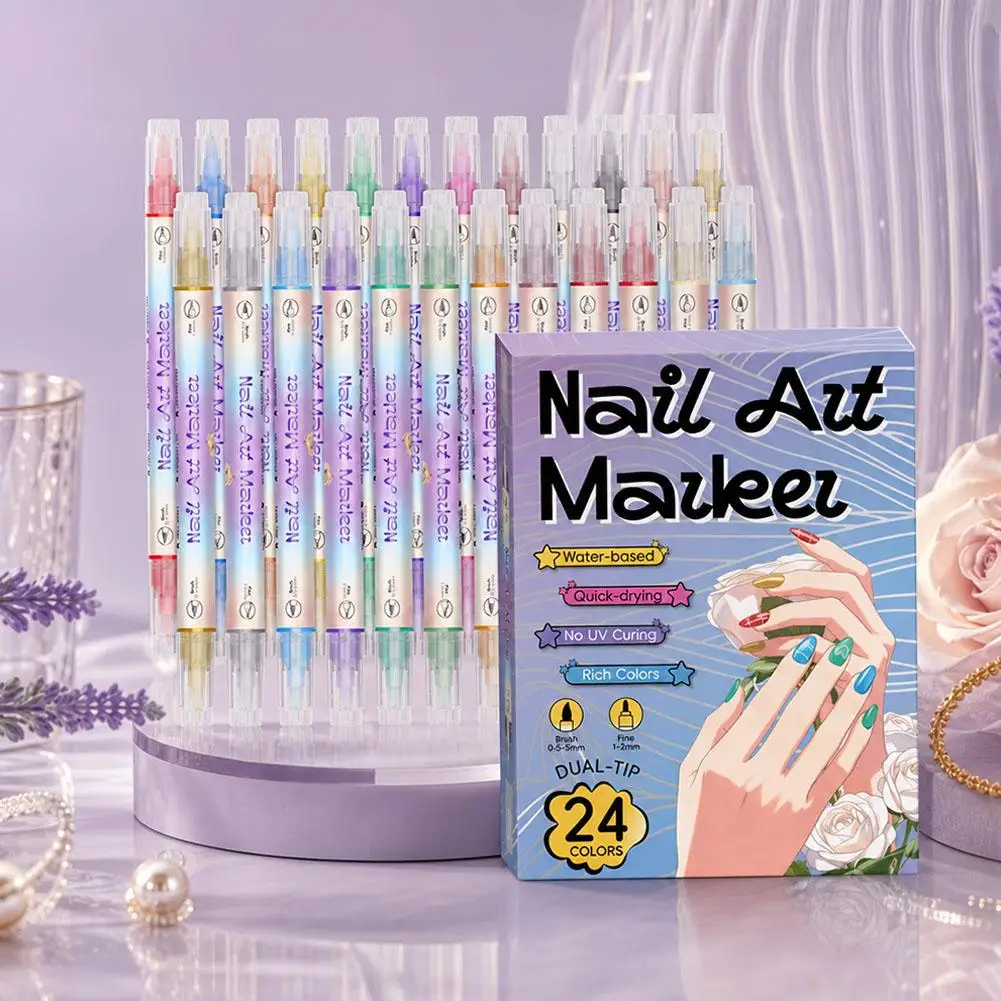 12/24 Colors 3D 0.5MM Nail Art Pens Set Double-headed Nail Polish Pens Quick Dry Long-last Dopamine Color Nail Art Graffiti Pen