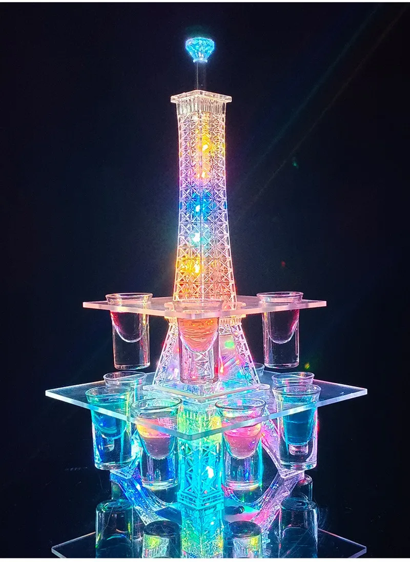 New Colorful Led Luminous Crystal Tower Cocktail Cup Holder Stand Bar Nightclub Shot Glass Glorifier Display Rack Disco Decor