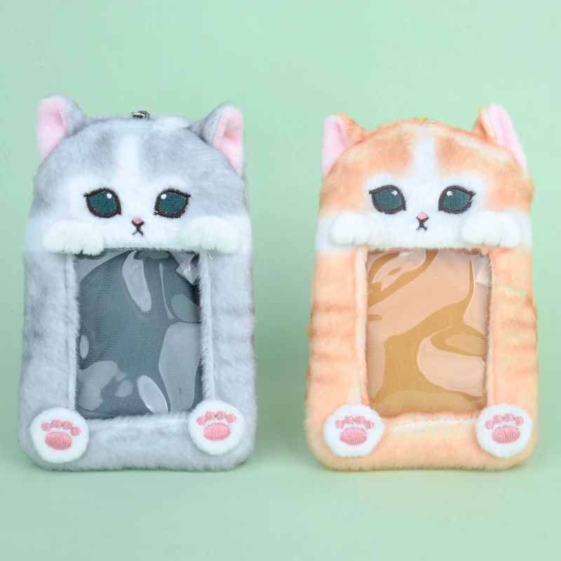 Kawaii Cat Photocards Holder Anime Plush 3-Inch Card Holder New Student Meal Card Bus Card Protective Cover Bag Pendant