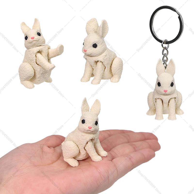 3D printing Easter Bunny Rabbit Model Toys Movable Cute rabbit Keychain Backpack Pendant , Easter Home Ornament Decoration Gift