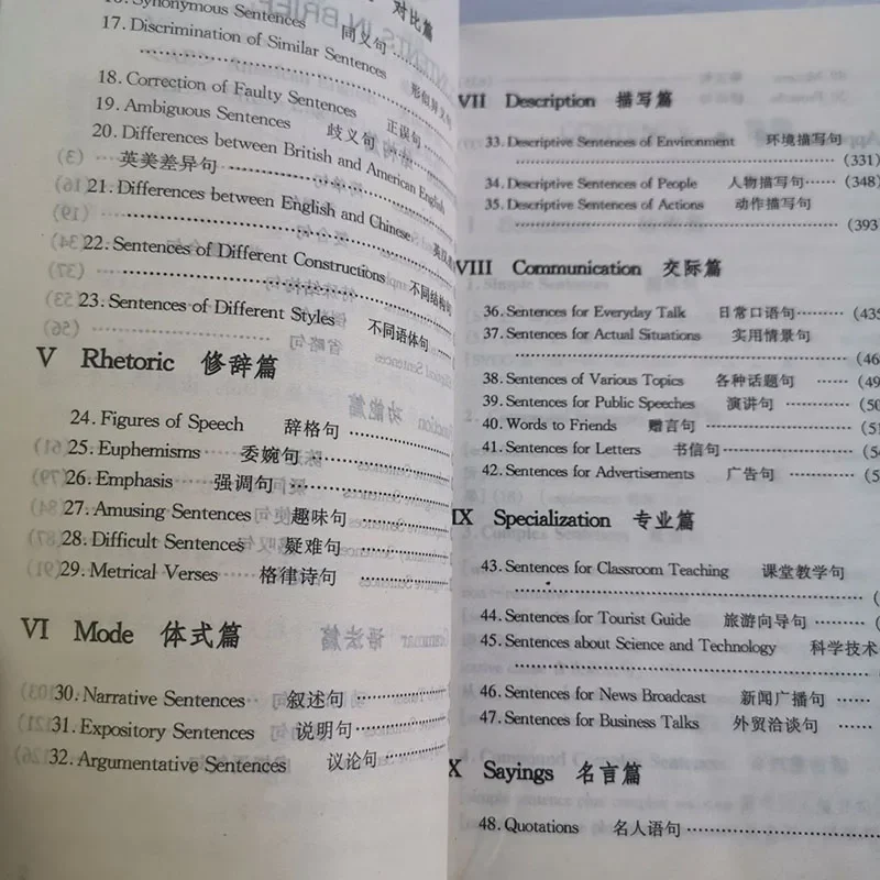 Practical English-Chinese Sentence Dictionary, English-Chinese Comparison of Various Typical Sentences, Language Reference Book.