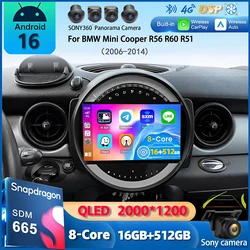 Android 16 Wireless Carplay Auto Car Radio For BMW Mini Cooper R56 R60 R51 2006-2014 Multimedia Video Player Navigation Stereo