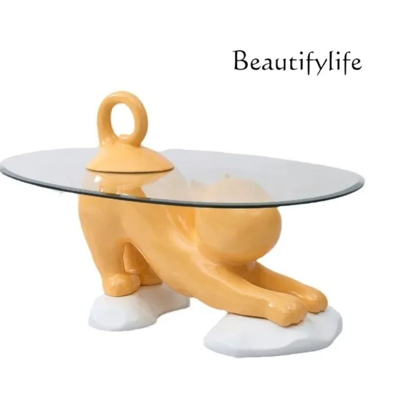 BJ Lazy Coffee Table FRP Animal Shape Modern Light Luxury Living Room Side Table Personalized Glass Coffee Table