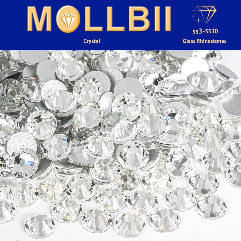 

MollBii Super Quality Glitter Gems SS3-SS30 Flatback Stones Clear Crystal Non Hotfix Rhinestones Nail Art Decoration Rhinestones