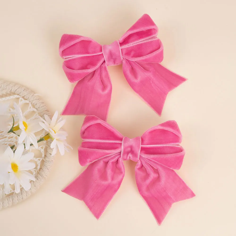 2pcs Vintage Velvet Bow Hair Clip For Litter Girls Sweet Pink Bowknot Hairpin Hairgrips Headwear Kids Gifts Hair Accessories