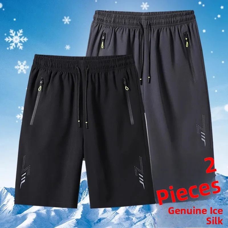 Summer Ice Silk Quick Dry Casual Mid-Length Shorts Men's Loose Fit Large Size Beach Pants Five-Quarter Length Youth Style