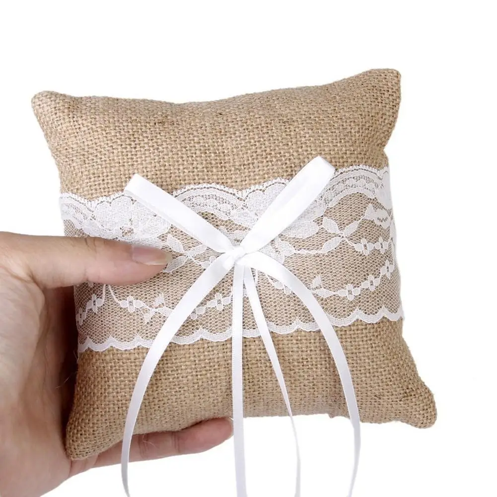 

[ Ready Stock ] Hot Rustic Wedding Party Vintage Lace Burlap Bridal Ring Bearer Pillows Cushion Sizes:S