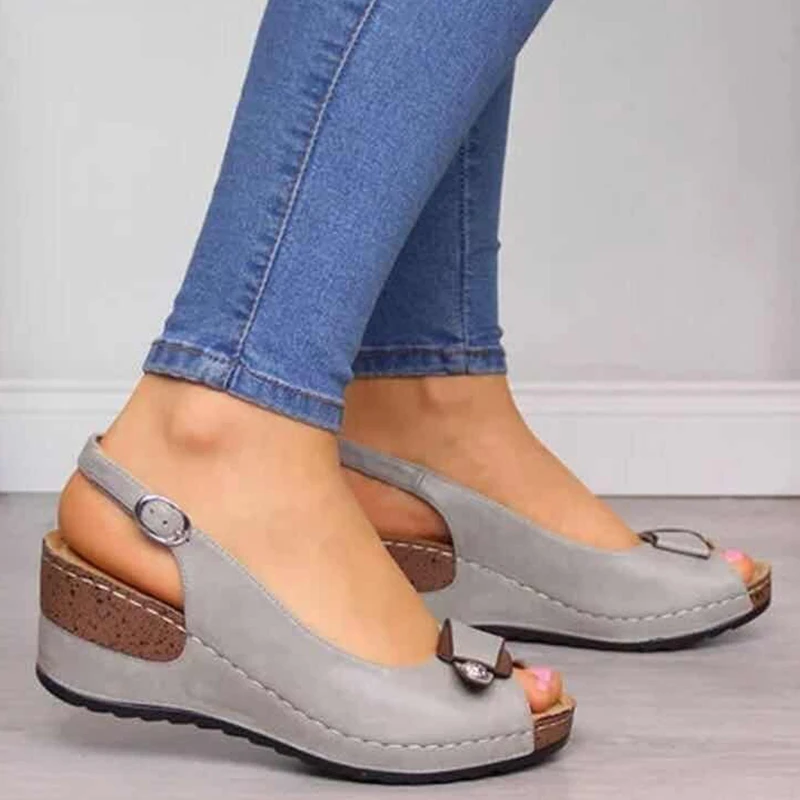 Sandálias femininas de salto em cunhas, sapatos casuais femininos, conforto elegante, sapatos baixos romanos vintage, novo, verão, 2023