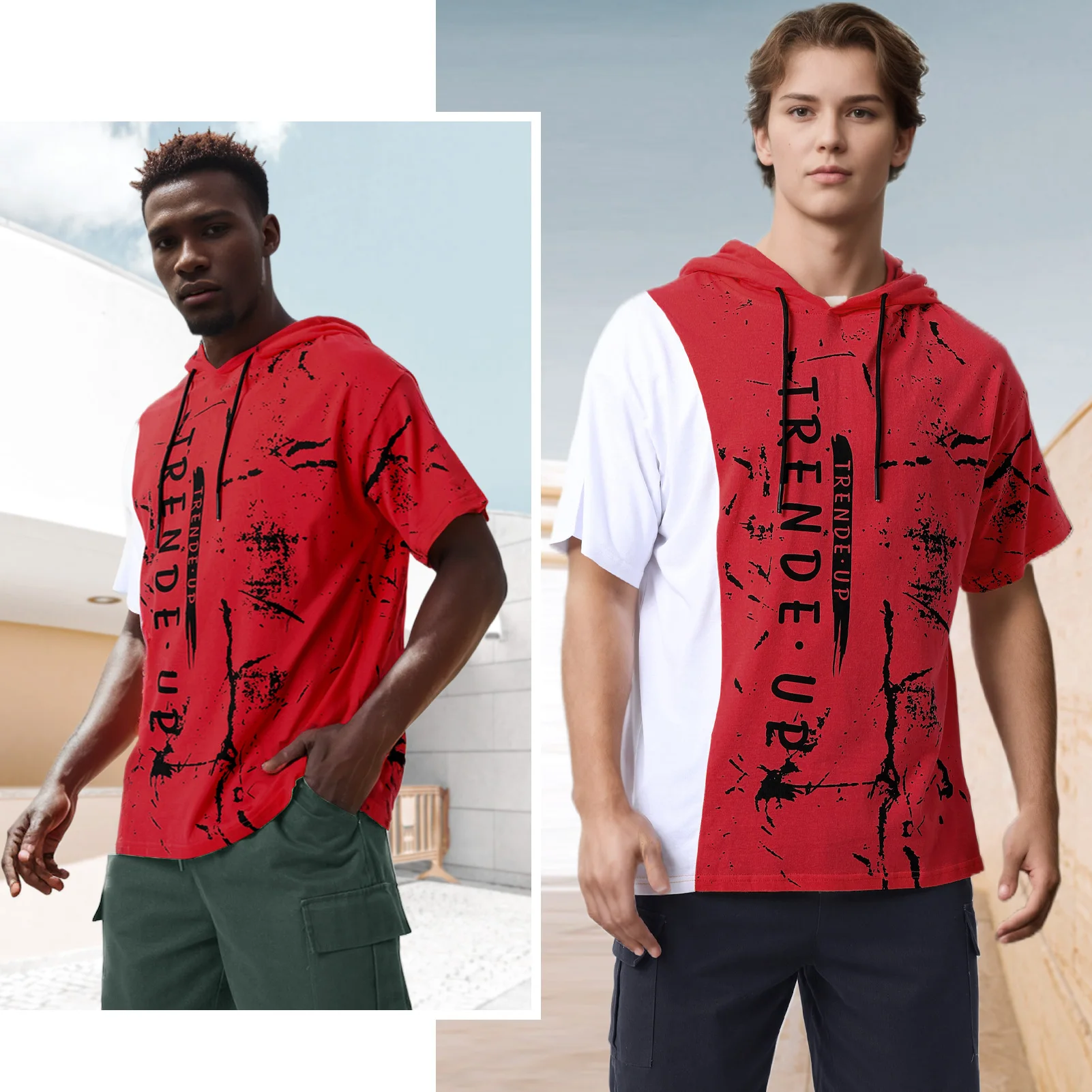 Mens T-Shirt Short Sleeve Hoodie Soft Cotton Sweatshirts Moisture Wicking Hip Hop Casual Unisex Hoodie tee