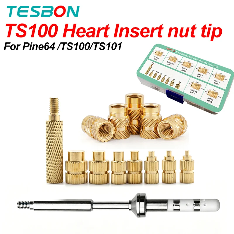 PIne64 TS100 TS101 T85 936 Soldering Heat Insert Nut Iron Tip Internal Thread M2-M8 Brass Hot Melt Insertion Kit For 3D Printing