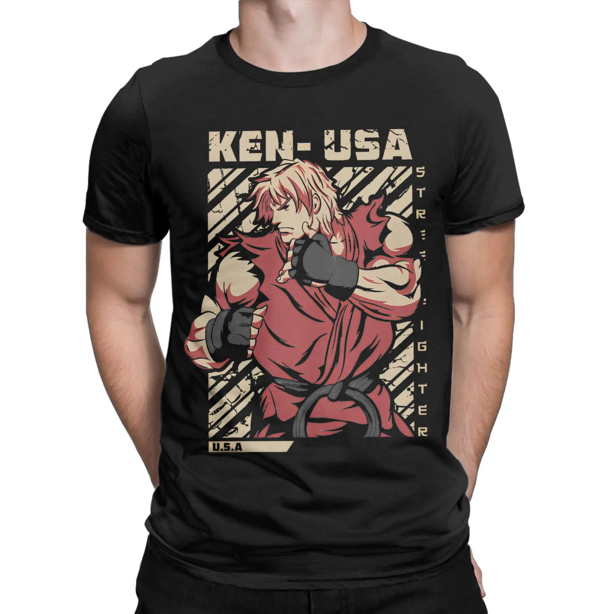 Ken Masters T-Shirts for Men Women Streets Fighters Vintage Cotton Tees Crewneck Short Sleeve T Shirt Gift Idea Clothes
