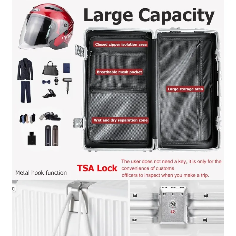 30in Super Large Captain Aluminum Frame Hardside Spinner Wheels Luggage, Zipperless Checked Suitcase