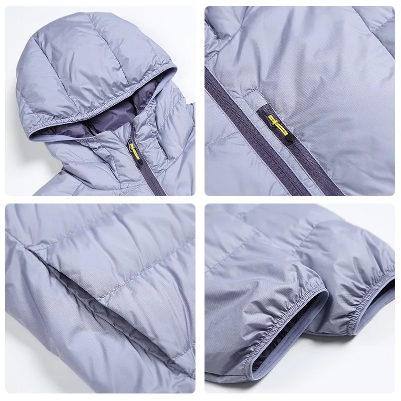 سترة بغطاء للرأس ممتازة: 90% من ريش البط الأبيض، مقاومة للماء وخفيفة الوزن للرياضات الخارجية