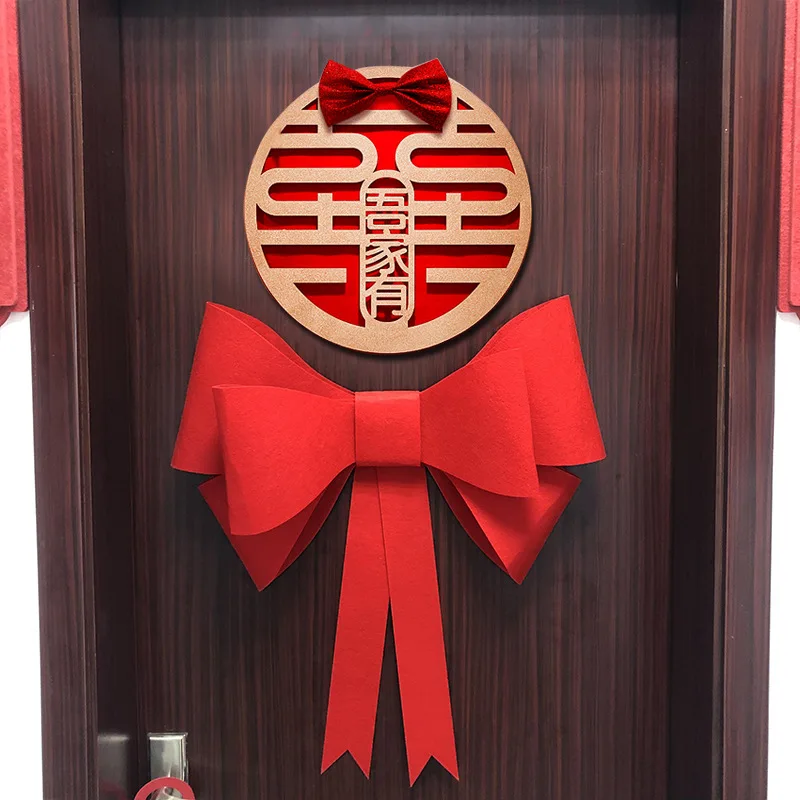 

Wedding Room Decoration Set of Double Happiness Door Stickers Bow Decor New Room Xizi Stickers Bedroom Decor Wedding Supplies