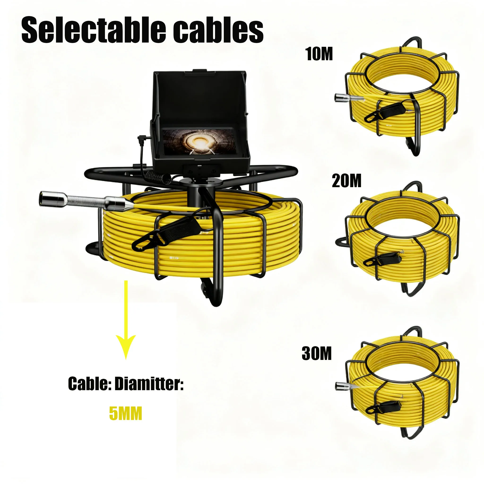 Drain Pipe Inspection Camera 10/20/30M Cable 4.3-Inch HD Screen 5600mAh Rechargeable IP68 Waterproof Plumbing Endoscope DVR 16GB