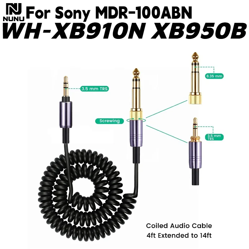 

3.5mm to 3.5mm & 6.3mm Adapter Spring Relief Coiled Headphone Cable for Sony MDR-100ABN WH-XB910N Headphones Cables Cords Wire