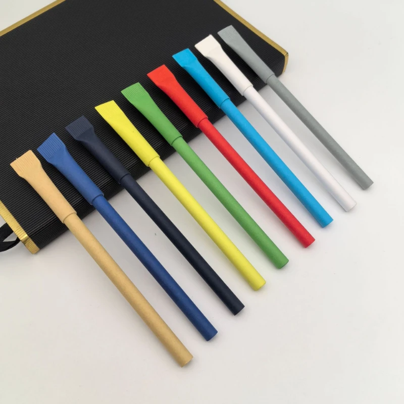

100PCS Custom Logo Eco Paper Ballpoint Pen Environmentally Friendly Kraft Paper Pens Multi Function Pen
