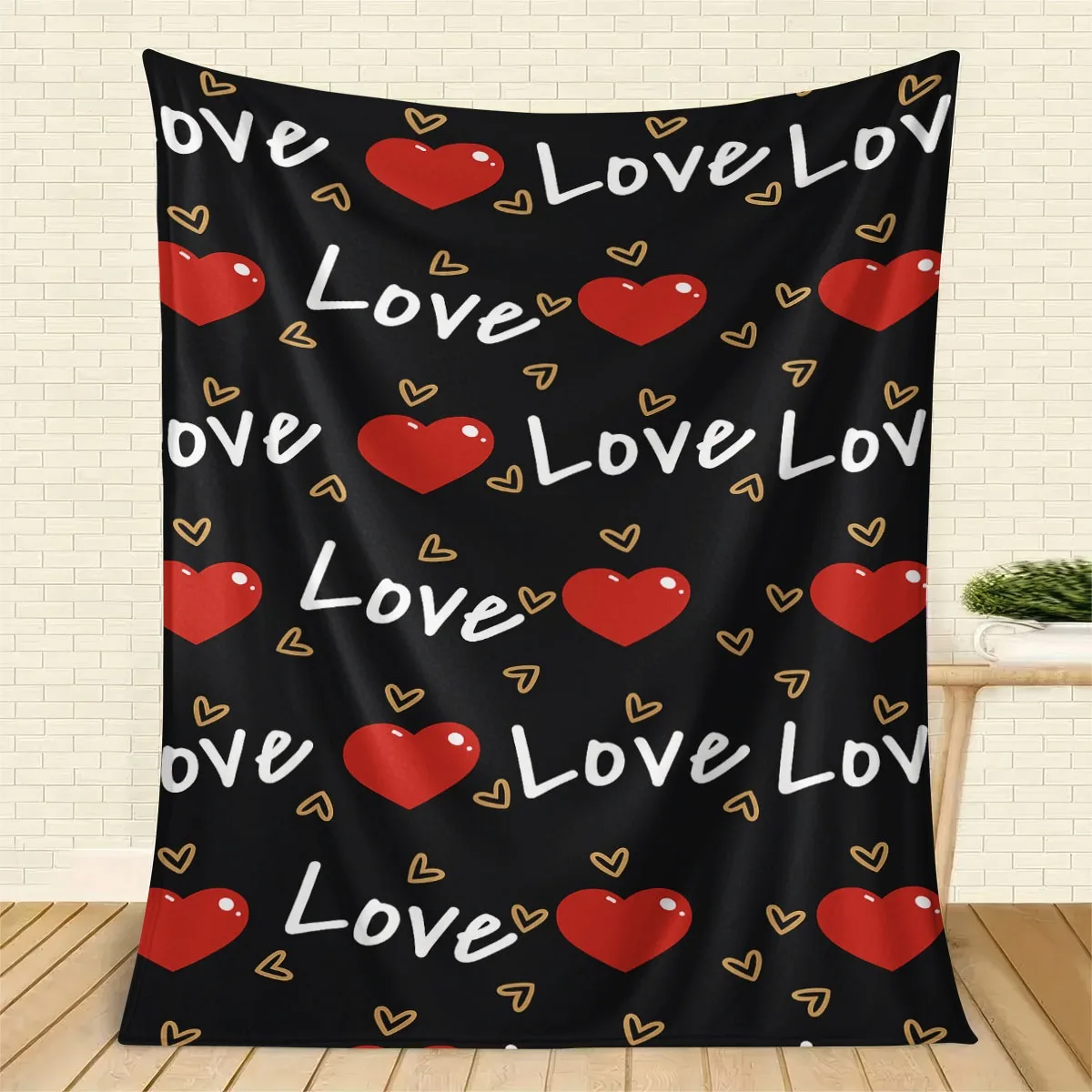 1pc Love Print Flannel Blanket | Soft Warm All-Season Quilted Throw with Red Hearts & 