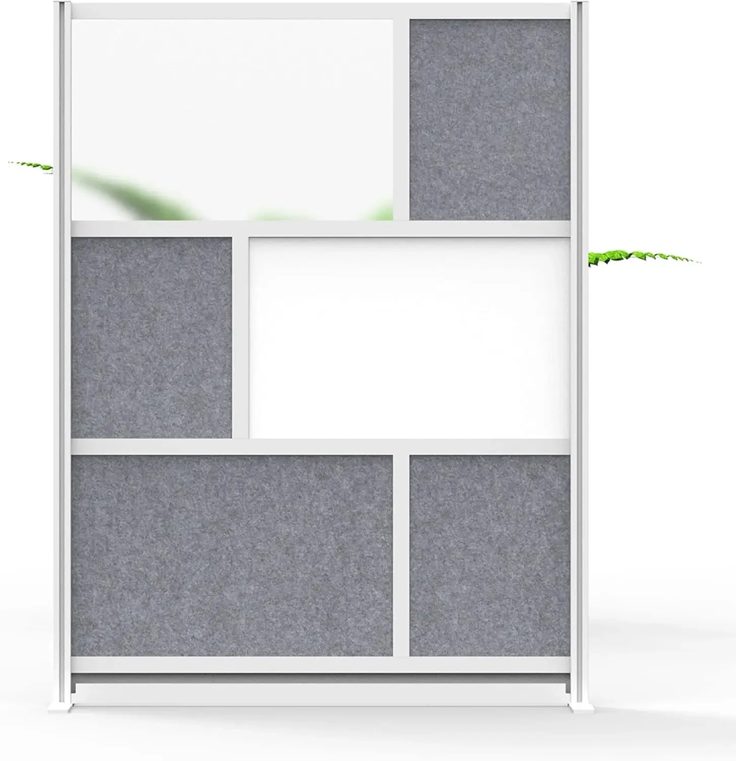 Expandable Partition Room Divider with Rearrangeable Frosted Acrylic, Sound Absorbent and Whiteboard Panels (Silver Frame)