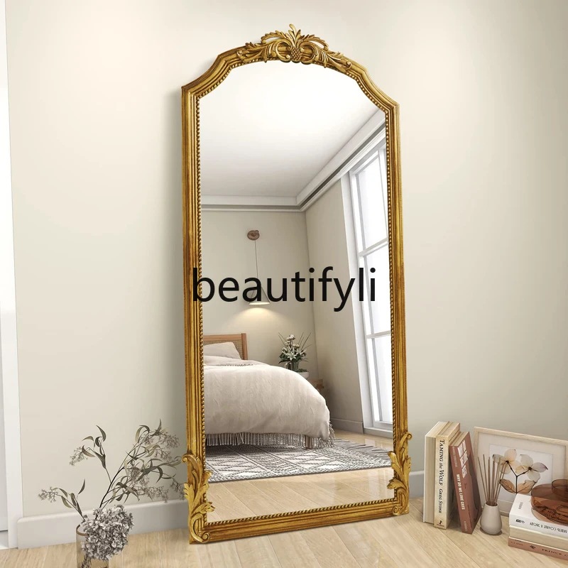 

carved whole body, villa retro wall-to-wall floor mirror, medieval bedroom European-style wall-mounted large full-length mirror
