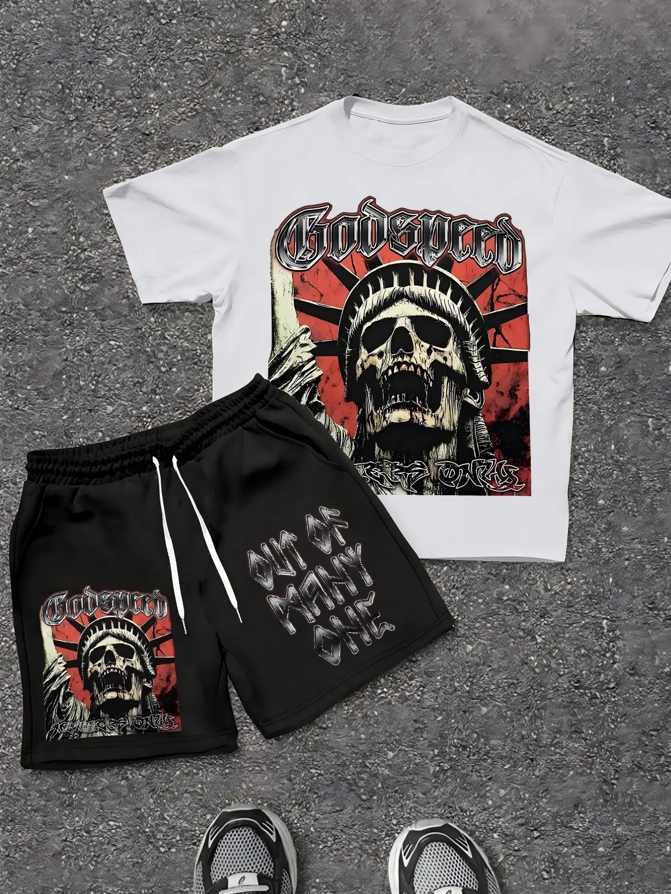 

2026 Summer New Men's Short-Sleeved Shorts Set with 3D Letter Pattern Printing - Street Casual Fashion Comfortable and Soft